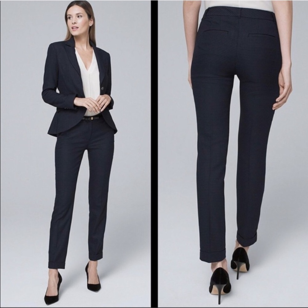 WHBM navy houndstooth suit pants